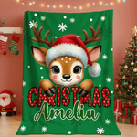Personalisierte Weiche Decke mit Niedlichen Tiere Weihnachtsmannmütze Hirsch Fantasie Einhorn Namen CHRISTMAS Weihnachtsgeschenk für Familie Freunde