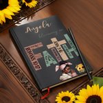 Gepersonaliseerde Sunflower Black Girl Bijbel Geloof A5 Notebook en Potloden Set met Naam Verjaardag Kerstcadeau voor Zwarte Christelijke Vrouw
