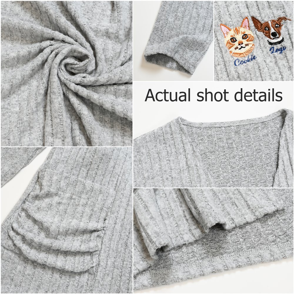 Personalised 1-3 Pet Photos Multicolour Cardigan Jumper with Pocket and Embroidered Names All Season Universal Birthday Gift for Pet Owners 8