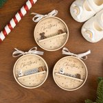 Personalised Bookshelf and Teddy Bear Wooden Christmas Tree Ornament with Name and Year Block Tree Decor First Christmas Gift for New Parents Newborns
