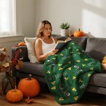 Personalized Halloween Theme Skeleton Lollipop Pumpkin Soft Throw Blanket with Name Home Decor Halloween Gift for Family Friends