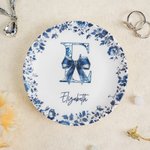 Personalized Chinoiserie Toile De Jouy Ceramic Jewelry Dish with Initial and Name Wedding Engagement Birthday Gift for Women
