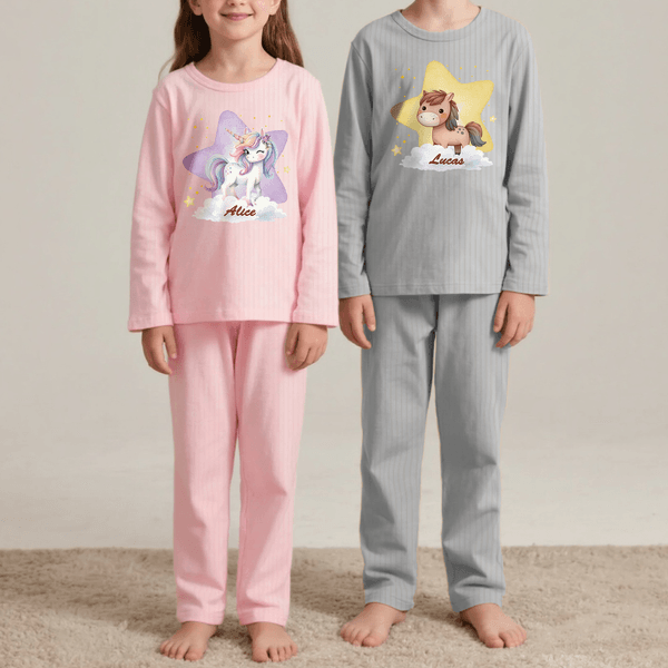Personalised Animal Cloud Star Design 100% Cotton Kids Pyjamas Set with Name Home Clothing Birthday Gift for Boys Girls