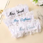 Personalised Multicolour Embroidered Lace Bow Wedding Garter with Text Wedding Bridal Shower Gift for Bride