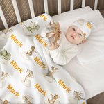 Personlig søt dinosaur 100% bomulls myk swaddle teppe og knutehatt sett med navn Daglig bruk Baby shower bursdagsgave til nyfødte