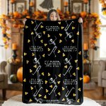 Personalized Halloween Theme Skeleton Lollipop Pumpkin Soft Throw Blanket with Name Home Decor Halloween Gift for Family Friends