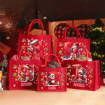 Personalized Cute Penguin Reindeer Gingerbread Man Reusable Red Jute Tote Gift Bag with Initial and Name Christmas Party Gift for Family Kids
