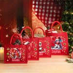 Personalized Cute Penguin Reindeer Gingerbread Man Reusable Red Jute Tote Gift Bag with Initial and Name Christmas Party Gift for Family Kids
