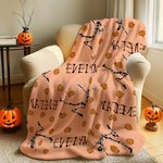 Personalized Halloween Theme Skeleton Lollipop Pumpkin Soft Throw Blanket with Name Home Decor Halloween Gift for Family Friends