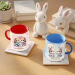 Personlig Dreamy Rabbit Par keramikmugg med namn och underlägg Alla hjärtans dag Jubileum Julklapp för par