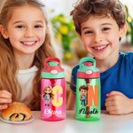 Borraccia personalizzata da 475ml con nome iniziale e personaggio cartone animato regalo per compleanno Natale e attività all'aperto per bambini
