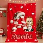 Personalized Santa Hat Initial Snowflakes Cartoon Character Soft Throw Blanket with Name Home Decor Christmas Gift for Family Friends