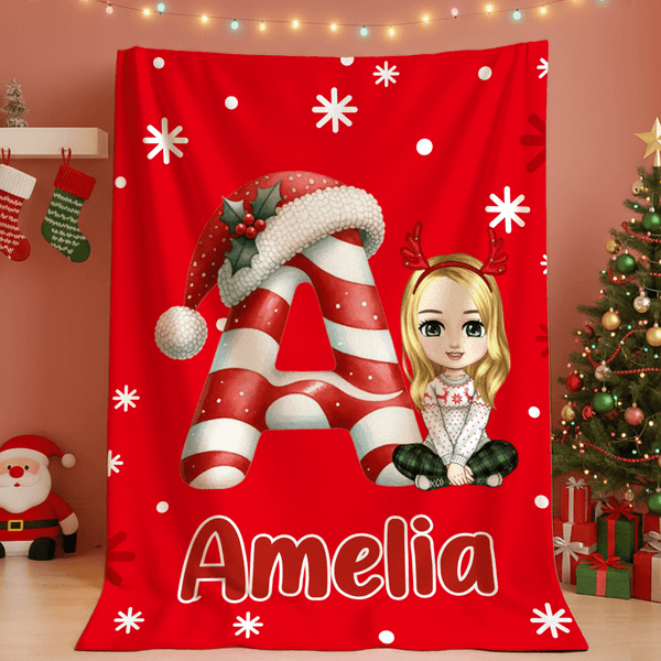 Henkilökohtainen Santa Hat Initial Snowflakes Cartoon Character Soft Throw Blanket nimi Home Decor joululahja perheelle ystäville