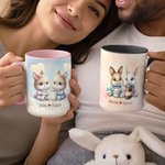 Personlig Dreamy Rabbit Par keramikmugg med namn och underlägg Alla hjärtans dag Jubileum Julklapp för par