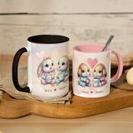 Personlig Dreamy Rabbit Par keramikmugg med namn och underlägg Alla hjärtans dag Jubileum Julklapp för par