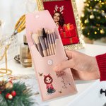 Personalized Cartoon Character Birth Flower PU Leather Makeup Brush Bag Set with Name and 8 Pcs Makeup Brushes Birthday Gift for Girls Women