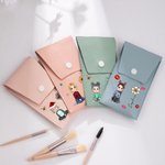 Personalized Cartoon Character Birth Flower PU Leather Makeup Brush Bag Set with Name and 8 Pcs Makeup Brushes Birthday Gift for Girls Women