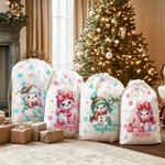 Gepersonaliseerde Schattige Cartoon Sneeuwpop met Kerstmuts Initiaal Canvas Trekkoord Cadeautas met Naam Kerstcadeau voor Familie en Vrienden