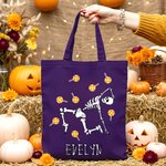 Personalised Sweets-Corn Pumpkin Lollipop Skeleton Reusable Tote Bag with Name Trick or Treat Halloween Party Gift for Kids Friends Family