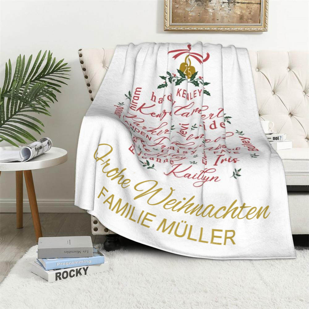 Personalisierte Wortwolke Weihnachtliche Weiche Decke mit Namen Text Jahr Frohe Weihnachten Weihnachtsgeschenk für Familie Freund