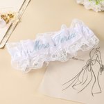 Personalised Multicolour Embroidered Lace Bow Wedding Garter with Text Wedding Bridal Shower Gift for Bride