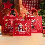 Personalized Cute Penguin Reindeer Gingerbread Man Reusable Red Jute Tote Gift Bag with Initial and Name Christmas Party Gift for Family Kids
