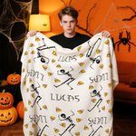 Personalized Halloween Theme Skeleton Lollipop Pumpkin Soft Throw Blanket with Name Home Decor Halloween Gift for Family Friends