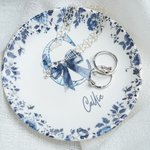 Personalized Chinoiserie Toile De Jouy Ceramic Jewelry Dish with Initial and Name Wedding Engagement Birthday Gift for Women