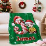 Personalisierte Weihnachtsmannmütze Initiale Schneeflocken Cartoon Charakter weiche Decke mit Namen Home Decor Weihnachtsgeschenk für Familie Freunde