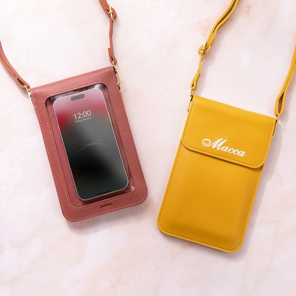 Personalized Portable PU Leather Crossbody Bag with Name and Touch Screen Window Travel Daily Use Birthday Gift for Women