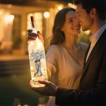 Personalized Toile De Jouy Style Couple Tree LED Bottle Lamp with Names Soft Light Valentine's Day Wedding Anniversary Gift for Couples