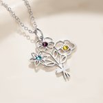 Personalized Birth Flower Birthstone Necklace Dainty Jewellery Daily Use Anniversary Birthday Gift for Woman Mom