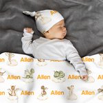 Personlig søt dinosaur 100% bomulls myk swaddle teppe og knutehatt sett med navn Daglig bruk Baby shower bursdagsgave til nyfødte