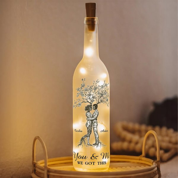 Personalized Toile De Jouy Style Couple Tree LED Bottle Lamp with Names Soft Light Valentine's Day Wedding Anniversary Gift for Couples