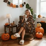Personalized Halloween Theme Skeleton Lollipop Pumpkin Soft Throw Blanket with Name Home Decor Halloween Gift for Family Friends