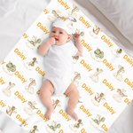 Personlig søt dinosaur 100% bomulls myk swaddle teppe og knutehatt sett med navn Daglig bruk Baby shower bursdagsgave til nyfødte
