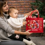 Personalized Cute Penguin Reindeer Gingerbread Man Reusable Red Jute Tote Gift Bag with Initial and Name Christmas Party Gift for Family Kids