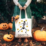 Personalised Sweets-Corn Pumpkin Lollipop Skeleton Reusable Tote Bag with Name Trick or Treat Halloween Party Gift for Kids Friends Family