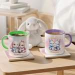 Personlig Dreamy Rabbit Par keramikmugg med namn och underlägg Alla hjärtans dag Jubileum Julklapp för par