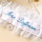 Personalised Multicolour Embroidered Lace Bow Wedding Garter with Text Wedding Bridal Shower Gift for Bride