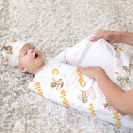 Personlig søt dinosaur 100% bomulls myk swaddle teppe og knutehatt sett med navn Daglig bruk Baby shower bursdagsgave til nyfødte