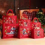 Personalized Cute Penguin Reindeer Gingerbread Man Reusable Red Jute Tote Gift Bag with Initial and Name Christmas Party Gift for Family Kids