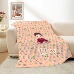 Personalisierte Decke mit Geburtsblumen-Hintergrund Cartoon-Figur Namen Wohndeko Weihnachten Jahrestag Geburtstag Geschenk für Familie Freunde
