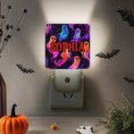 Personalized Spooky Neon Ghost Pumpkin Halloween Theme Plug-in LED Night Light with Name Room Decor Halloween Gift for Family Friends