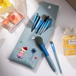 Personalized Cartoon Character Birth Flower PU Leather Makeup Brush Bag Set with Name and 8 Pcs Makeup Brushes Birthday Gift for Girls Women