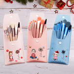 Personalized Cartoon Character Birth Flower PU Leather Makeup Brush Bag Set with Name and 8 Pcs Makeup Brushes Birthday Gift for Girls Women
