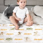 Personlig søt dinosaur 100% bomulls myk swaddle teppe og knutehatt sett med navn Daglig bruk Baby shower bursdagsgave til nyfødte