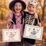 Spersonalizowana torba z juty Bat Pumpkin Ghost Toile De Joey z imieniem Trick or Treat Halloween Party Prezent dla dzieci Kobiety