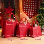 Personalized Cute Penguin Reindeer Gingerbread Man Reusable Red Jute Tote Gift Bag with Initial and Name Christmas Party Gift for Family Kids