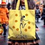 Personalised Sweets-Corn Pumpkin Lollipop Skeleton Reusable Tote Bag with Name Trick or Treat Halloween Party Gift for Kids Friends Family